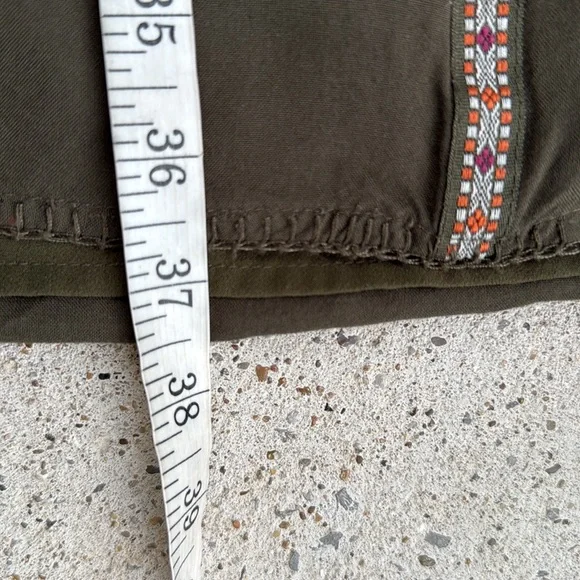 Anthropologie Edme and Esyllte Olive Peasant Boho  Dress W Ribbon Trim Medium - Picture 11 of 12